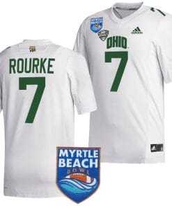 Kurtis Rourke Jersey #7 Ohio Bobcats 2023 Myrtle Beach Bowl Patch MVP Football White