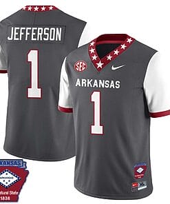 KJ Jefferson Jersey #1 Arkansas Razorback Football Arkansas State Patched All Stitched White Sleeves