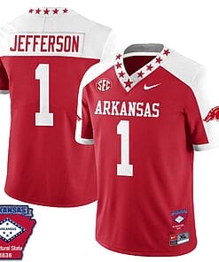 KJ Jefferson Jersey #1 Arkansas Razorback Football Arkansas Patched All Stitched Red Alternate