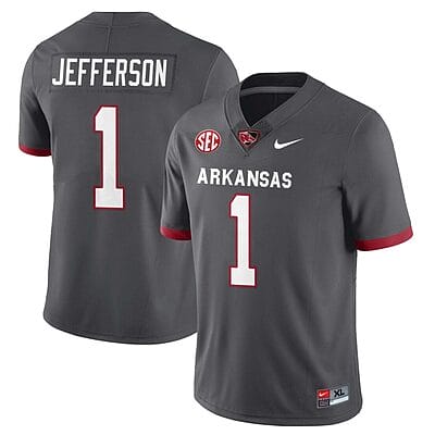 KJ Jefferson Jersey #1 Arkansas Razorback Football All Stitched Gray