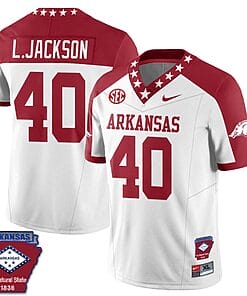 Landon Jackson Jersey #40 Arkansas Razorback Football Arkansas Patched All Stitched White Alternate