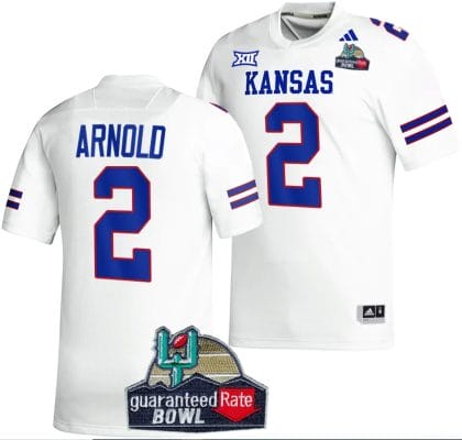 Lawrence Arnold Jersey #2 Kansas Jayhawks 2023 Guaranteed Rate Bowl Champs MVP Football White