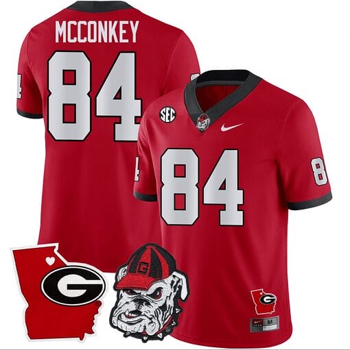 Ladd McConkey Jersey #84 Georgia Bulldogs Georgia State Map College Football Stitched Red