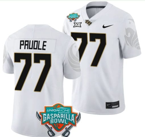 Lokahi Pauole Jersey #77 UCF Knights 2023 Gasparilla Bowl Patch Football White