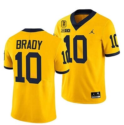 Michigan Wolverines TM 42 Patch Honor Tate Myre #25 Tom Brady Jersey #10 All Stitched Maize
