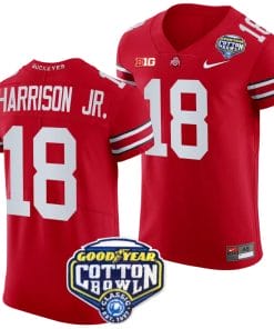 Marvin Harrison Jr Jersey #18 Ohio State Buckeyes Cotton Bowl Patch 2023 Football Scarlet