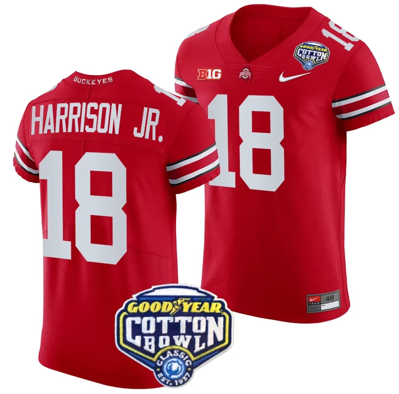 Marvin Harrison Jr Jersey #18 Ohio State Buckeyes Cotton Bowl Patch 2023 Football Scarlet
