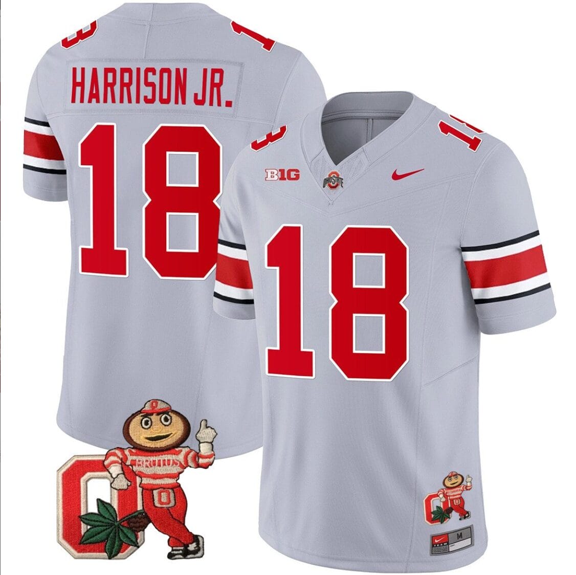 Marvin Harrison Jr Jersey #18 Ohio State Buckeyes Mascot Patch College Football Gray