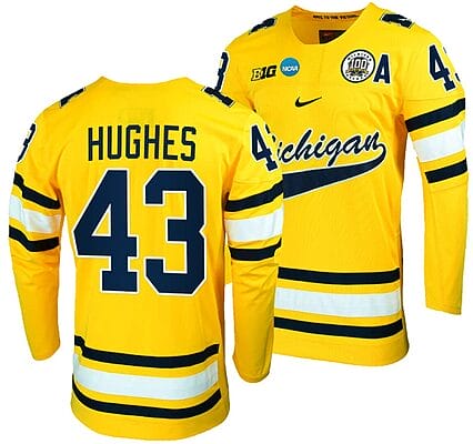 Michigan Wolverines Luke Hughes Jersey #43 NCAA Hockey Tournament Maize 2023