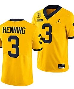 Michigan Wolverines TM 42 Patch Honor Tate Myre #25 AJ Henning Jersey #3 All Stitched Maize