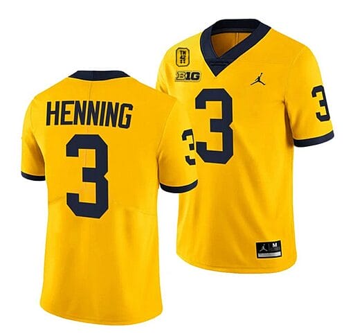 Michigan Wolverines TM 42 Patch Honor Tate Myre #25 AJ Henning Jersey #3 All Stitched Maize