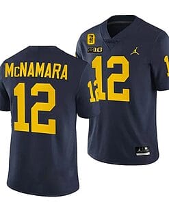 Michigan Wolverines TM 42 Patch Honor Tate Myre #25 Cade McNamara Jersey #12 All Stitched Navy