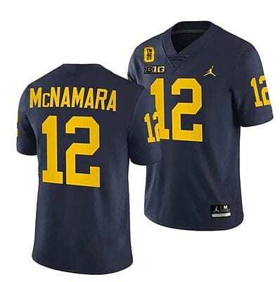 Michigan Wolverines TM 42 Patch Honor Tate Myre #25 Cade McNamara Jersey #12 All Stitched Navy