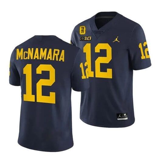 Michigan Wolverines TM 42 Patch Honor Tate Myre #25 Cade McNamara Jersey #12 All Stitched Navy