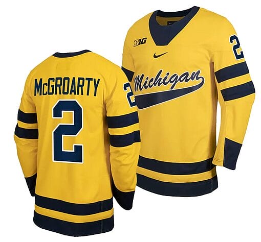 Michigan Wolverines Rutger McGroarty Jersey #2 Classic Hockey Maize Replica 2023-24