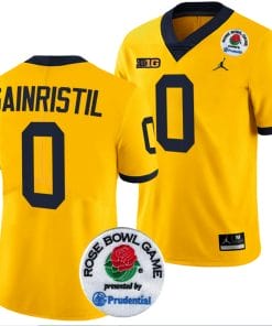 Mike Sainristil Jersey #0 Michigan Wolverines Rose Bowl Game 2024 Patch College Football Playoff Maize