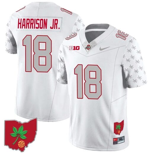 Marvin Harrison Jr Jersey #18 Ohio State Buckeyes Football Stitched Ohio Map Patch White Special
