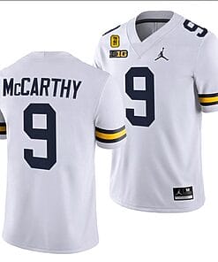 Michigan Wolverines TM 42 Patch Honor Tate Myre #25 JJ McCarthy Jersey #9 All Stitched White