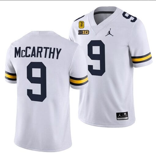 Michigan Wolverines TM 42 Patch Honor Tate Myre #25 JJ McCarthy Jersey #9 All Stitched White