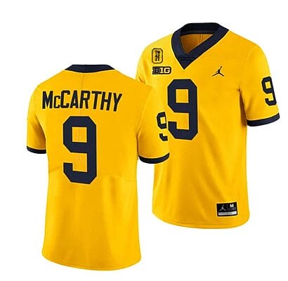Michigan Wolverines TM 42 Patch Honor Tate Myre #25 JJ McCarthy Jersey #9 All Stitched Maize