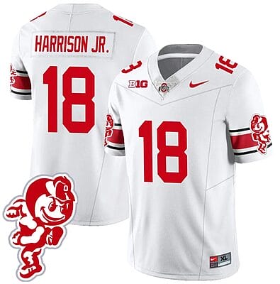 Marvin Harrison Jr Jersey #18 Ohio State Buckeyes Football 2023 Stitched Brutus Buckeye Patch White