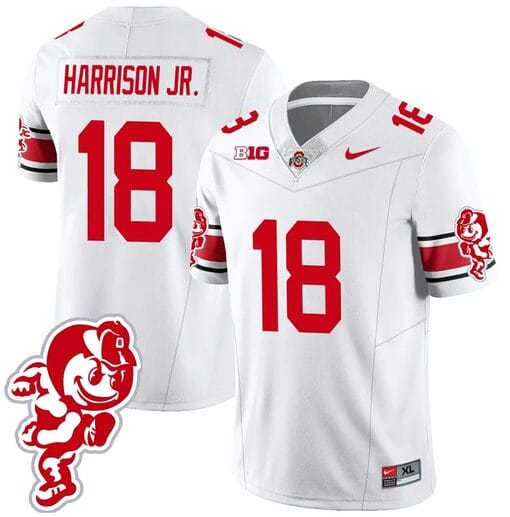 Marvin Harrison Jr Jersey #18 Ohio State Buckeyes Football 2023 Stitched Brutus Buckeye Patch White