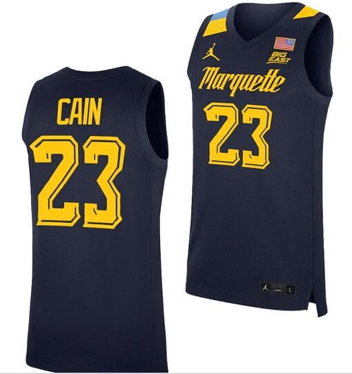 Marquette Golden Eagles Jamal Cain Jersey #23 College Basketball Blue
