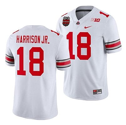 Marvin Harrison Jr Jersey #18 Ohio State Buckeyes Ohio Stadium Patch College Football White