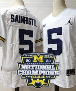 Mike Sainristil Jersey #5 Michigan Wolverines Football 2023 National Champions Patch White