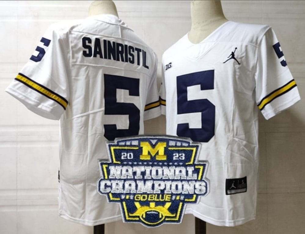 Mike Sainristil Jersey #5 Michigan Wolverines Football 2023 National Champions Patch White