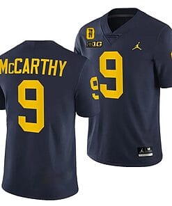 Michigan Wolverines TM 42 Patch Honor Tate Myre #25 JJ McCarthy Jersey #9 All Stitched Black
