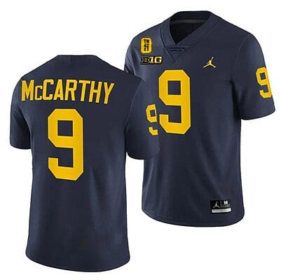 Michigan Wolverines TM 42 Patch Honor Tate Myre #25 JJ McCarthy Jersey #9 All Stitched Black