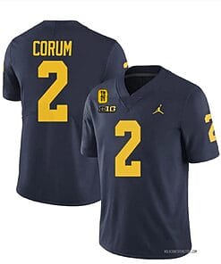 Michigan Wolverines TM 42 Patch Honor Tate Myre #25 Blake Corum Jersey #2 All Stitched Navy