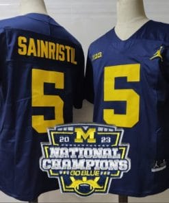 Mike Sainristil Jersey #5 Michigan Wolverines Football 2023 National Champions Patch Navy