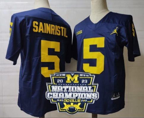 Mike Sainristil Jersey #5 Michigan Wolverines Football 2023 National Champions Patch Navy