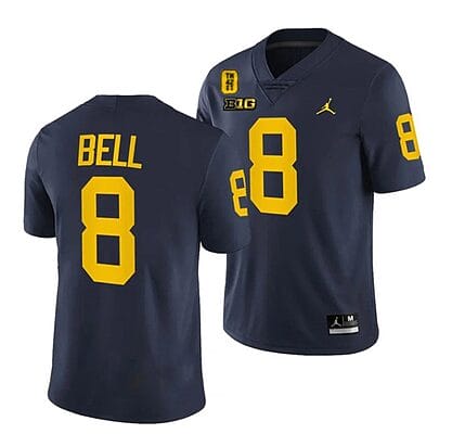Michigan Wolverines TM 42 Patch Honor Tate Myre #25 Ronnie Bell Jersey #8 All Stitched Navy