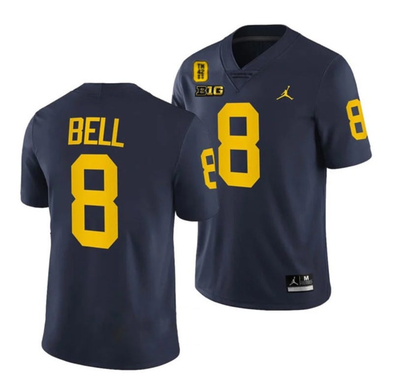 Michigan Wolverines TM 42 Patch Honor Tate Myre #25 Ronnie Bell Jersey #8 All Stitched Navy