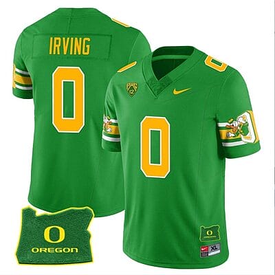 MarKeise Irving Jersey #0 Oregon Ducks ‘Mighty Oregon’ Throwback Football Uniforms Oregon State Patch Green