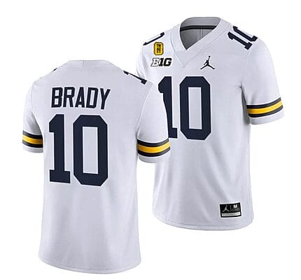 Michigan Wolverines TM 42 Patch Honor Tate Myre #25 Tom Brady Jersey #10 All Stitched White