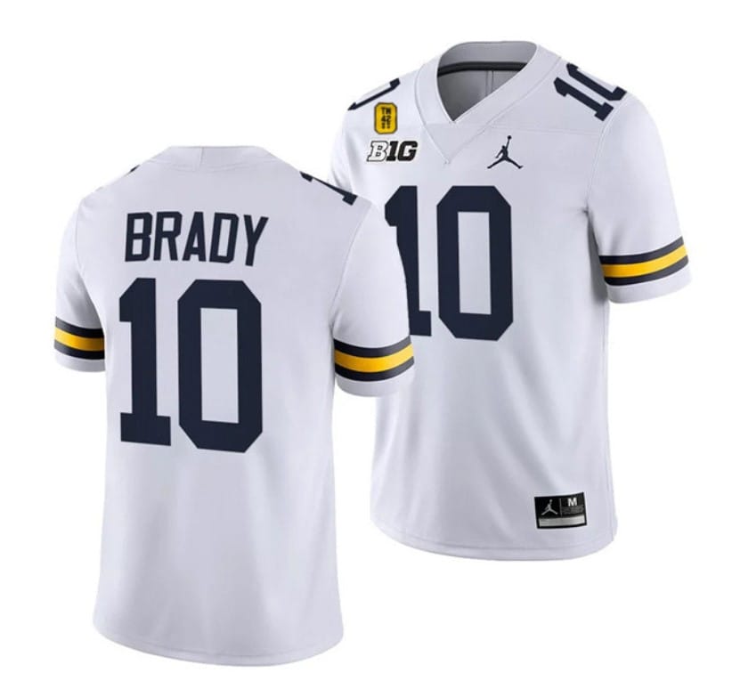 Michigan Wolverines TM 42 Patch Honor Tate Myre #25 Tom Brady Jersey #10 All Stitched White