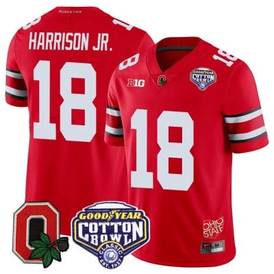 Marvin Harrison Jr Jersey #18 Ohio State Buckeyes Good Year Cotton Bowl Patch Football Scarlet