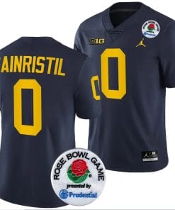Mike Sainristil Jersey #0 Michigan Wolverines Rose Bowl 2024 Patch College Football Playoff Navy