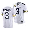 Michigan Wolverines TM 42 Patch Honor Tate Myre #25 AJ Henning Jersey #3 All Stitched White
