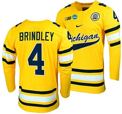 Michigan Wolverines Gavin Brindley Jersey #4 NCAA Hockey Tournament Maize 2023