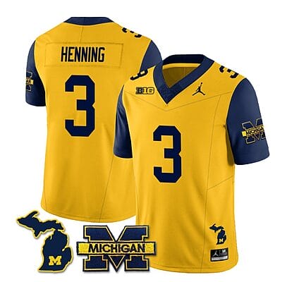 Michigan Wolverines AJ Henning Jersey #3 Special College Football 2023 Stitched Navvy Sleeves