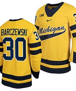 Michigan Wolverines Jacob Barczewski Jersey #30 Classic Hockey Maize Replica 2023-24