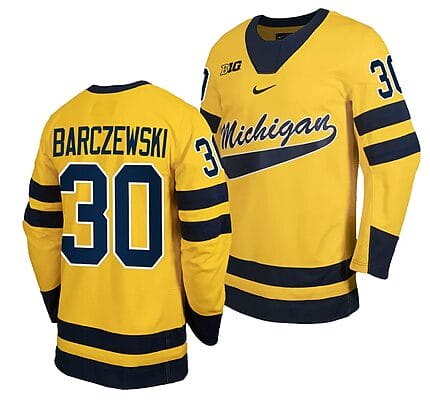 Michigan Wolverines Jacob Barczewski Jersey #30 Classic Hockey Maize Replica 2023-24