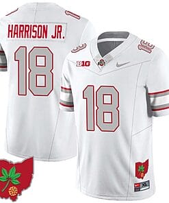 Marvin Harrison Jr Jersey #18 Ohio State Buckeyes Football Stitched Ohio Map Patch White