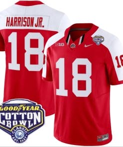 Marvin Harrison Jr Jersey #18 Ohio State Buckeyes Cotton Bowl Patch Vapor Football Red Alternate