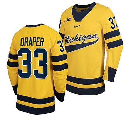 Michigan Wolverines Kienan Draper Jersey #33 Classic Hockey Maize Replica 2023-24
